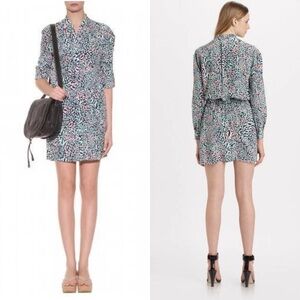DVF Diane Von Furstenberg DEANDRA Silk Shirtdress Dress Snow Leopard Spot $365